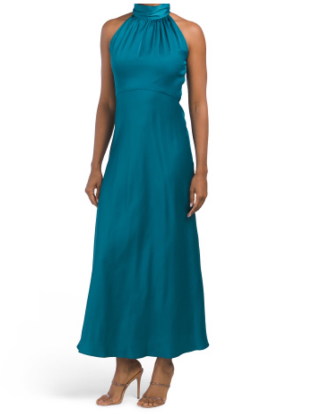 Taylor Teal Satin Halter Maxi A Line Sleeveless Dress Size 6